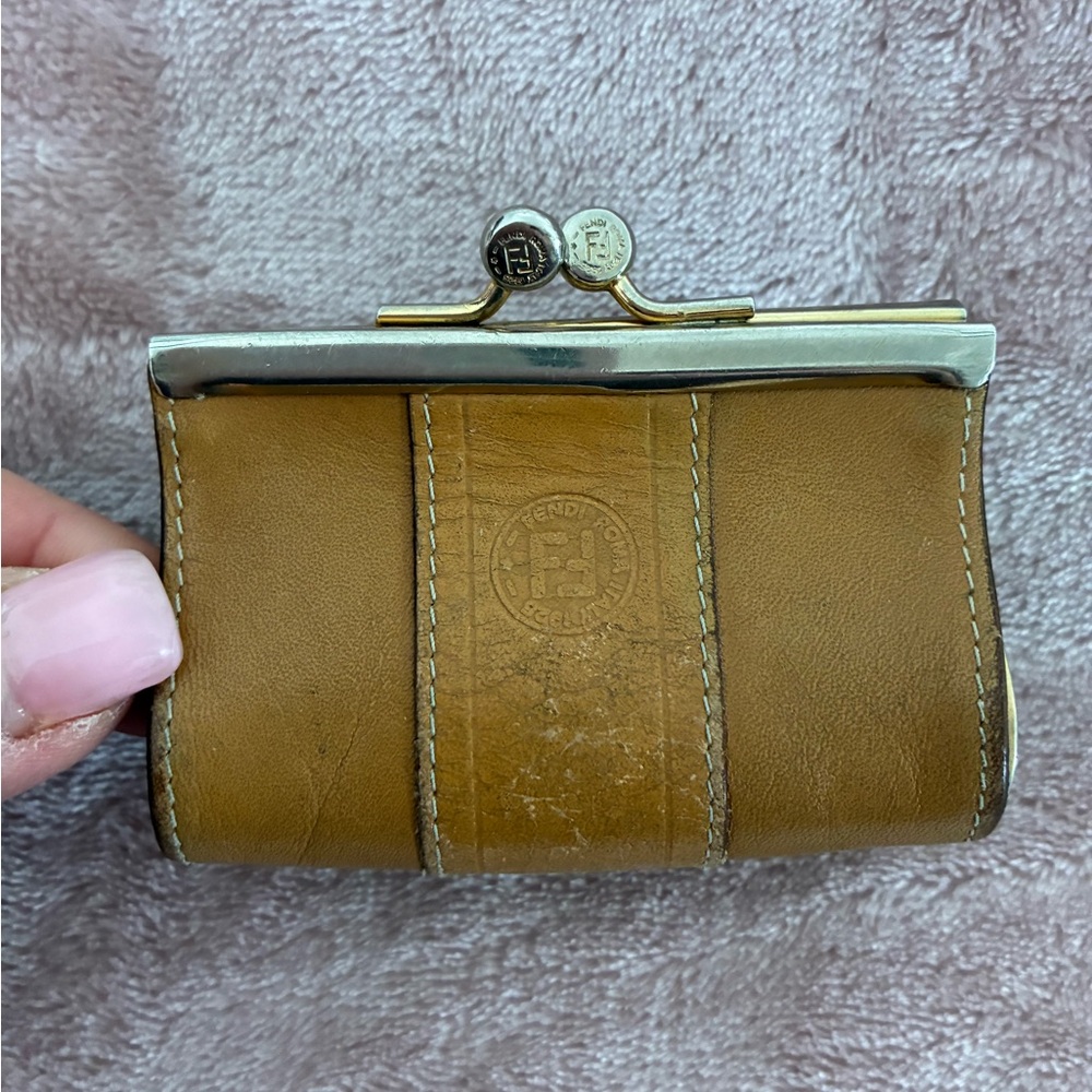 FENDI VintageTan Leather Coin Purse/Pouch